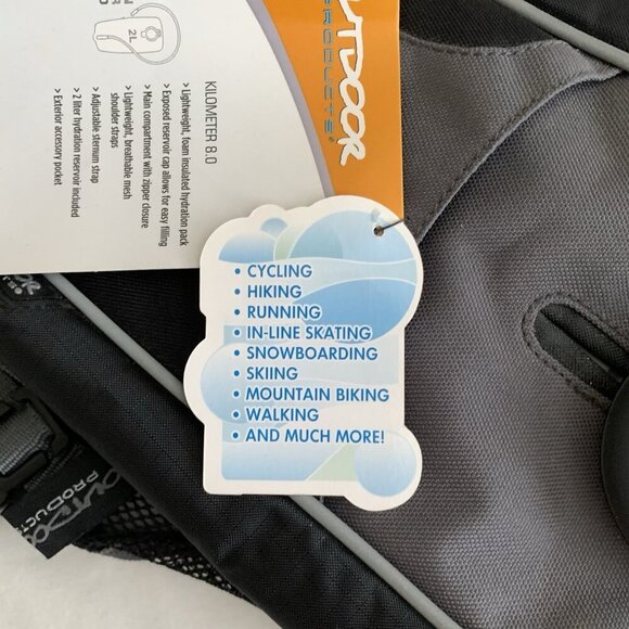 Outdoor Products Kilometer 8.0 Hydration Backpack Black Grey Hiking Cycling - Picture 8 of 8